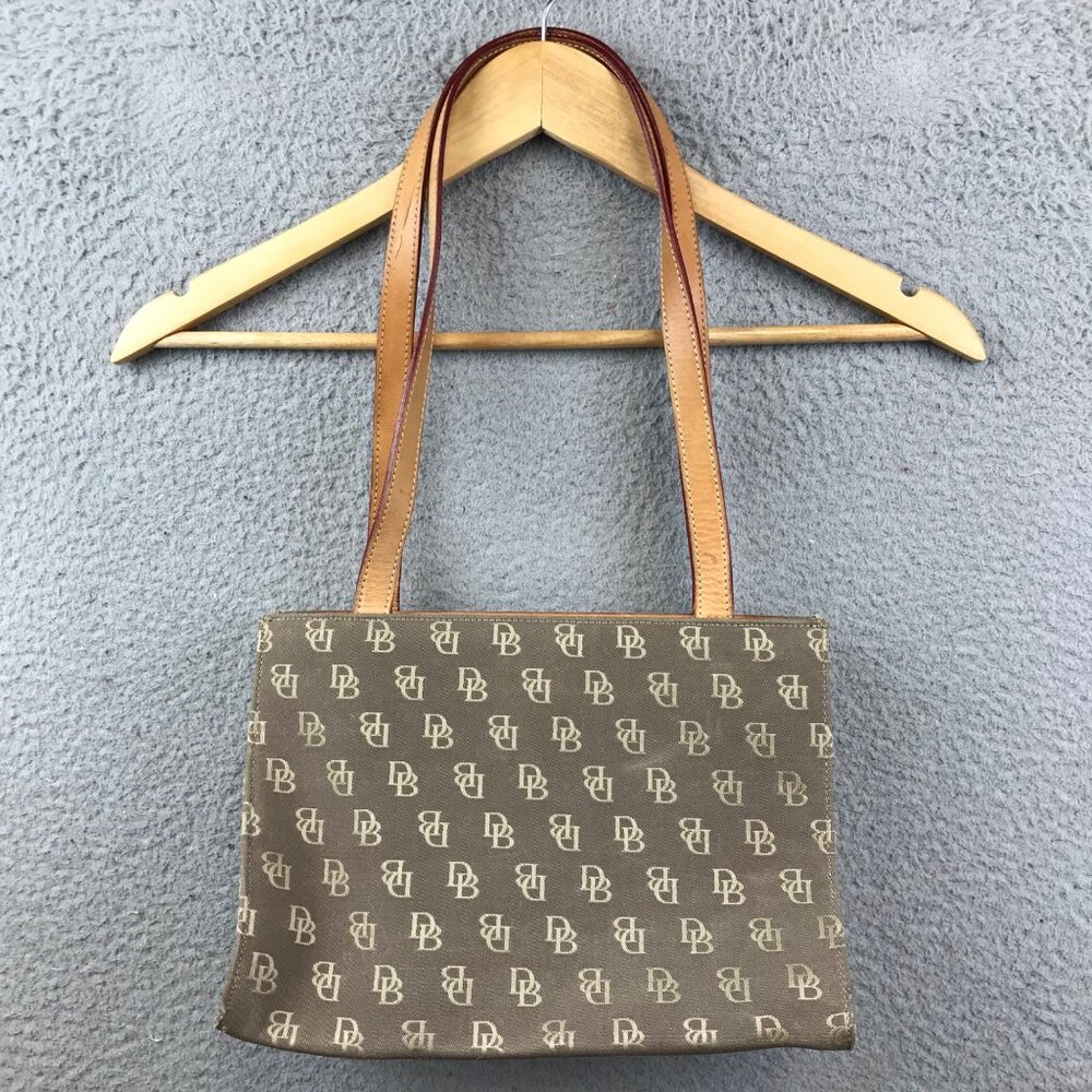 Dooney & Bourke Signature Medium Tote Bag Tan Canvas Leather‎